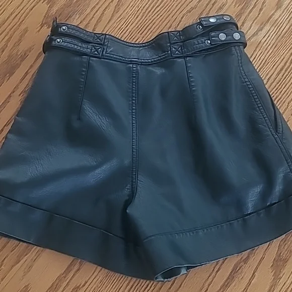 Free People Black Faux Leather High Waisted Shorts 2 - Picture 4 of 9